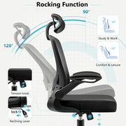 CoolHut KD-9060H-Black Mesh Desk Chair With Adjustable Lumbar Support, Headrest & Flip-up Armrests, 300lb (Black)