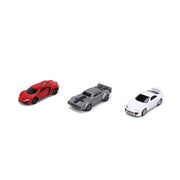 Jada Toys Fast & Furious Nano Hollywood Rides 3-Pack Die-Cast Cars, Toyota Supra, Lykan Hypersport, Ice Charger, Red, 1.65 in, JAD32482
