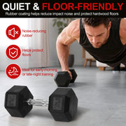 Sprint Demon 40 LB Rubber Hex Dumbbells, Set of 2, Non-Slip Chrome Handle, Black, DSV-DB-40P-WJ-1