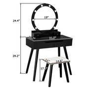 Ktaxon Vanity Set with Round LED Lighted Mirror, Cushioned Stool, Black