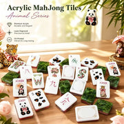 American Mahjong Set, 160-Piece Emerald Green 4-Layer Acrylic Tiles with Umbrella Monkey and Bow-Tie Panda Designs, Portable Carrying Bag