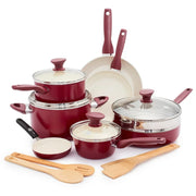 GreenPan CC002330-001 Rio Ceramic Nonstick 16-Piece Pots & Pans Cookware Set, Red