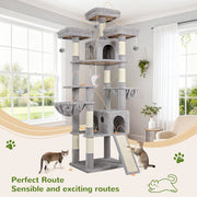 Globlazer 83-Inch Multi-Level Large Cat Tree Tower with Sisal Scratching Posts, Hammock, and 2 Spacious Condos, Light Gray