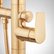 Signature Hardware Berwyn Floor Mounted Tub Filler Faucet with Single-Function Hand Shower, Brushed Gold, Single Handle, 953648-LV