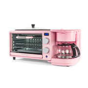 Nostalgia 3-in-1 Retro Breakfast Station, 5-Cup Coffee Maker, Ceramic Non-Stick Griddle, 4-Slice Toaster Oven, Built-In Timer, Pink