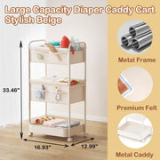BOPHILI Baby Diaper Caddy Organizer, 3 Tier Rolling Cart with Dividers and Drawers, Beige Felt and Metal, Mobile Utility Cart with Lockable Wheels for Nursery and Changing Table