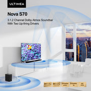 ULTIMEA Nova S70 3.1.2ch Dolby Atmos Sound Bar for TV, 2 Up-firing Drivers, 390W Peak Power Soundbar with Subwoofer