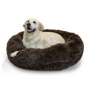 Best Friends by Sheri Original Calming Donut Dog and Cat Bed, Shag Faux Fur, Dark Chocolate, Large 36in x 36in, 4965