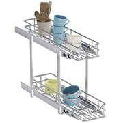 TinyHomie 2 Tier Pull Out Cabinet Organizer, Dual Sliding Baskets, Chrome-Plated Steel, 7.5 in W x 21.5 in D