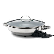 GreenPan Ceramic Nonstick Electric Skillet, Stainless Steel, 12 Inch, 3.3 Quart, Diamond-Infused, Temperature Dial, Glass Lid, PFAS-Free