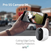 Arlo Pro 5S Spotlight Wireless Outdoor Security Camera, 2K HDR, Color Night Vision, Rechargeable Battery, Dual-Band Wi-Fi, 12x Zoom, 160 Field of View, Pack of 2, White, VMC4060A
