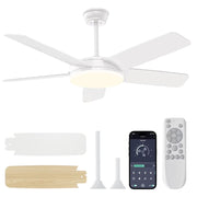 Kaqinu Ceiling Fans with Lights, Remote Control, and App, 45-Inch Modern Ceiling Fans, 6 Speeds, 3 Colors for Indoor Use (White)