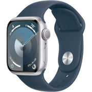 Apple Watch Series 9 Smartwatch, 41mm Silver Aluminum Case, Storm Blue Sport Band, GPS Cellular, Small Medium, MRHV3LL/A-NSM
