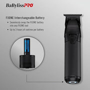 BaBylissPRO FXONE BLACKFX Cordless Hair Trimmer, Brushless Motor, Titanium T-Blade, Interchangeable Battery, All-Metal Housing, Black, FX799MB