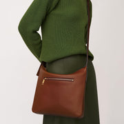 Fossil Cecilia Leather Top Zip Crossbody Bag, Genuine Leather, Brown, Large, Adjustable Strap, ZB1888200