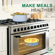 Chef Power AHUSNS01163 7 Pcs Ceramic Cookware Set, Non-Stick Pots and Pans with Brushed Gold Stainless Steel Handles, Oven Safe to 450F, Blue Gray