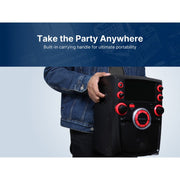Emerson EK-6002 Portable Bluetooth Karaoke System with 7 in LCD Display, Built-in Speaker, Multicolor LED Lighting, Rechargeable Battery, Wired Microphone, Black