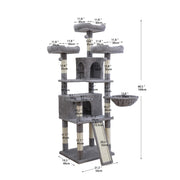 Vibrant Life Heavy Duty 7-Level 67-Inch Cat Activity Center with Scratch Ramp, Hammock, Two Condos, Gray