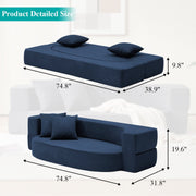 Z-HOM Folding Sofa Bed, 10 Inch Memory Foam Couch, Twin Size, Dark Blue, Includes 2 Pillows, Washable Cover, 2-in-1 Futon Sleeper ROC4-013