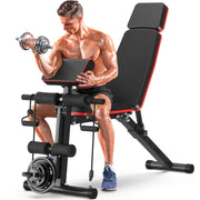 GIKPAL US01+SP0336_01_7:OJHZ Adjustable Weight Bench, 7 Positions, Extended Headrest, Detachable Leg Extension