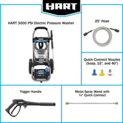Hart HW143011VNM 3000PSI 1.1 GPM Cold Water Electric Pressure Washer, Brushless Motor