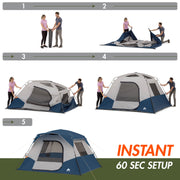 Ozark Trail 6 Person Instant Cabin Tent, Eco-Friendly Recycled Materials, Blue, 10 ft x 9 ft x 66 in, 17687153062
