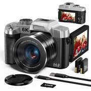 Saneen 6K Digital Camera, 84MP Sensor, 18X Digital Zoom, 3-Inch 180 Flip Touch Screen, 32GB SD Card, Autofocus, Black