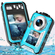 SEREE DC015-NLMG15-01M FHD 2.7K 48 MP Dual Screens Waterproof Camera for Snorkeling, Blue