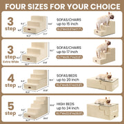 Aodisman 5-Step Dog Stairs for Small Dogs and Cats, Non-Slip Indoor Pet Steps, Beige