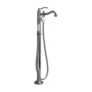 Barclay Lamar Freestanding Tub Filler, Single Handle, Polished Nickel, Solid Brass, Hand Shower with Porcelain Handle and 60