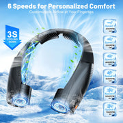 Lemolifys Portable Neck Fan, 6 Speeds, 6000mAh Battery, USB Rechargeable, Hands-Free 360 Cooling, Black, Q2-Black