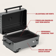 TYTUS Emberwood Charcoal Tabletop Grill, 421 Sq In Cooking Area, Porcelain-Enameled Cast Iron Grates, Gunmetal Gray, Portable, TDT-GHS-CHAR