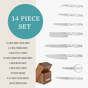 The Pioneer Woman 14-Piece Knife Block Set, High-Carbon Stainless Steel Blades, Ergonomic ABS Handles, Linen-Finished Acacia Wood Block