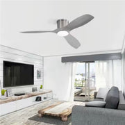 CACI Mall XY-52K109-SNHS 52 in. Indoor/Outdoor Flush Mount LED Nickel Ceiling Fan with 3-Reversible ABS Blades and Remote Control