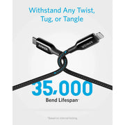 Anker A8843 6 ft Powerline III USB C Nylon Braided Lightning Fast Charging Cable, Black