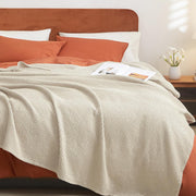 PHF Cotton Waffle Weave Blanket, Lightweight Breathable 100% Cotton, Linen Color, Queen Size 90 x 90 in