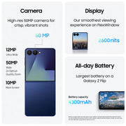 Samsung Galaxy Z Flip7 Cell Phone, Foldable 6.9-Inch AMOLED Display, 256GB Storage, 50MP Camera, Android 16, 5G, Blue Shadow
