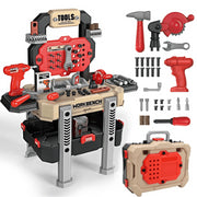ALLJOY 8028A Kids Work Bench with 78-Piece Tool Set, Electric Drill, Interactive Learning Buttons, Convertible Toolbox and Workbench, Durable ABS Plastic
