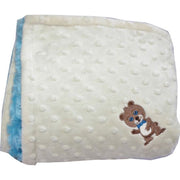 Lil' Cub Hub Minky Nursery Bed Blanket, Reversible Yellow Dot and Turquoise Rosebud with Boy Bear Embroidery, Medium 29x35 in, 4BSYDTR_M