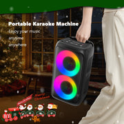 BONAOK Karaoke Machine with 2 Microphones, Portable Bluetooth Speaker, 100W, LED Light Effects, Rechargeable Battery, T08-BK-MI068AB