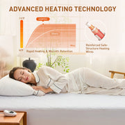 HOMTEC Heated Mattress Pad, Dual Controllers, 12 Heat Settings, Quick Preheat, Memory Function, Deep 24-Inch Pocket, Queen Size