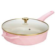 Paris Hilton 4 Quart Ceramic Nonstick Jumbo Cooking Pan Skillet with Heart-Shaped Gold Knob, Pink, Cast Aluminum PH12589-AS