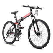 UBesGoo 27.5in Folding Mountain Bike, Shimano 21-Speed Drivetrain, Disc Brakes, Red and Black