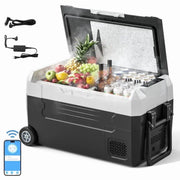 Nepsam 37 Quart Portable Car Refrigerator, Dual Zone Temperature Control, Bluetooth App, LCD Panel, 12V/24V & 110-240V Power, Portable with Wheels and Handles, RFG25-1290-35BK