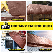 Boen Ultra Heavy-Duty Tarp, 20 ft x 30 ft, 16 Mil Thick Waterproof Brown Polyethylene BR16T-2030