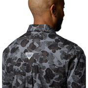 Columbia PFG Wild Cast Camp Men's Button-Down Shirt, Breathable Stretch Cotton Blend, Shark Deltawoods, X-Large, 2120801011
