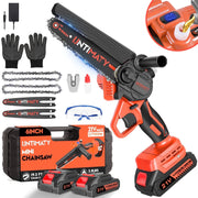 UNTIMATY 6 Inch Cordless Chainsaw with 2 21V Lithium Batteries, 2 Chains, Red