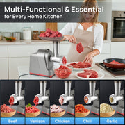 Fatabeta Electric Meat Grinder, 3000W Copper Motor, Sausage Filler, Kubbe Kit,Silver