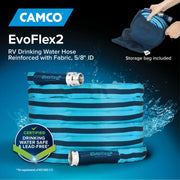 Camco EvoFlex2 50-Foot RV Drinking Water Hose, 5/8-Inch Inner Diameter, Blue, Expandable Fabric, 22579
