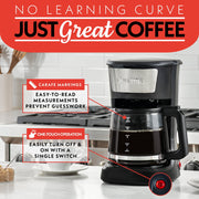 Gourmia 12 Cup One-Touch Drip Coffee Maker with Pause & Serve, Automatic Keep Warm Plate, Black Stainless Steel, GCM3282